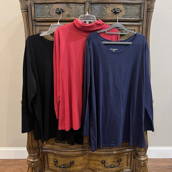 Woman Within Tops - New 3 Woman Within Plus Size Tops 2X & 2X Petite 26 28 L/S NWOT Red Blue Black